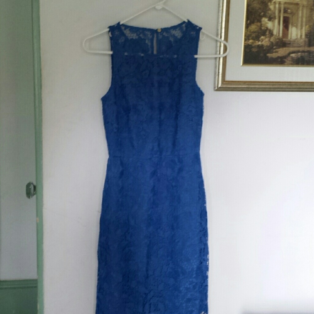 Royal blue lace dress.